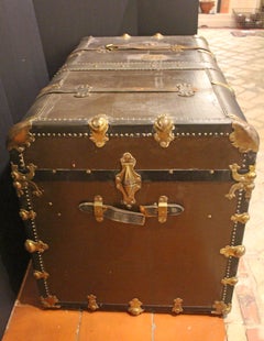 Late 19th Century American Wood, Canvas, Leather, and Brass Steamer Trunk