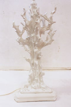 Mid-20th Century Italian Ceramic Faux Bois Blanc De Chine Glazed Lamp
