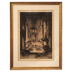 Early 20th Century English Engraving of the Interior of St. Etienne-Du-Mont