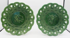 Late 19th Century Danish Pair of Green Majolica Cabinet Plates