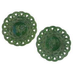 Late 19th Century Danish Pair of Green Majolica Cabinet Plates