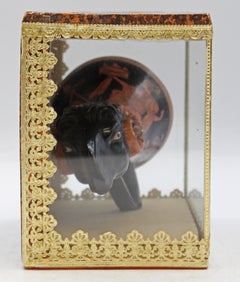 C. 1880's Greco-Roman Ram's Head Shaped Pottery Rhyton in Box