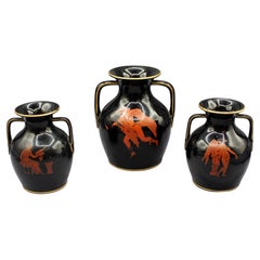 1859-1861 English Set of Three Greek Revival Amphora Vases by Bates, Brown-Westh