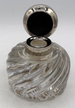 1890–1900 Tintenfass aus Glas und versilbertem Metall von Baccarat für den Schreibtisch eines Herrn