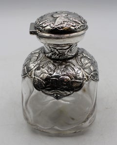 1898 English Sterling Silver and Blown Glass Scent Bottle