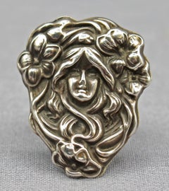 C. 1890-1910 American Watson & Newell Sterling Silver Woman's Face Ring