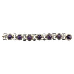 Bracelet moderniste mexicain en argent massif et améthyste, 1955-1960, signé Abraham Paz