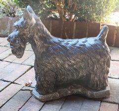 Vintage 1990s American Cast Stone and Painted Scottie Dog Garden Statue