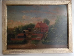 Naive Folk Art Painting Country scene 19th Century