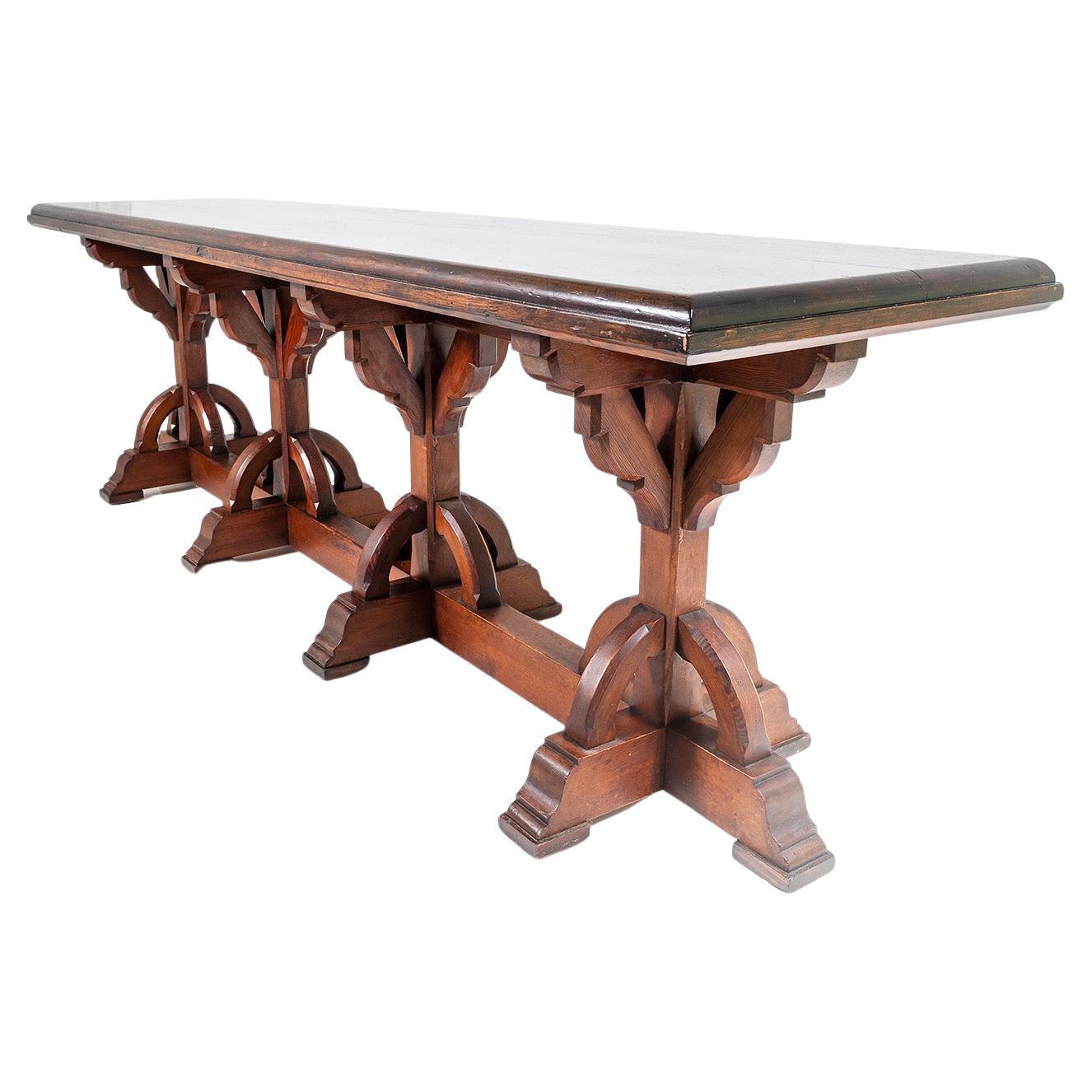 Großer viktorianischer Tisch im Ecclesiastical Gothic Revival-Stil in der Art von Pugin