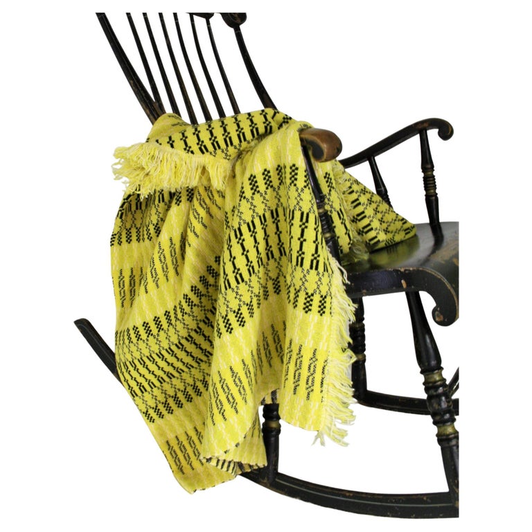 1960s Traditional Welsh Wool Tapestry Blanket Yellow and Black Bed