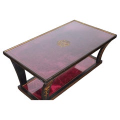 Table basse italienne vintage avec plateau en verre et doré ébénisé avec velours déchiqueté Versace
