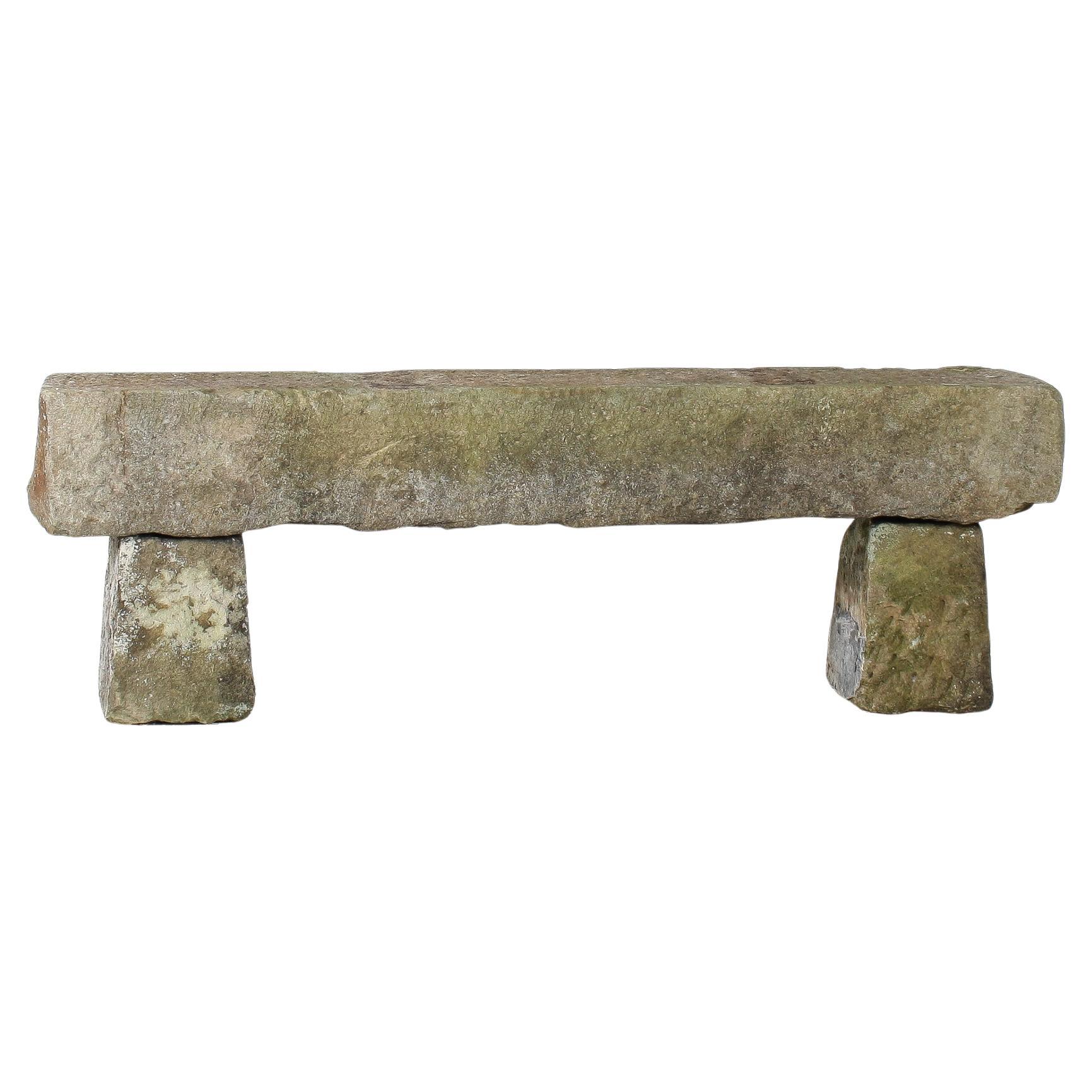 English Carved Stone Sandstone Garden Bench Seat Weathered Garden Feature 1860
