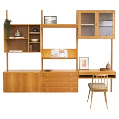 Mobile da parete vintage danese in rovere, design modulare, 273,5 x 212,5 cm