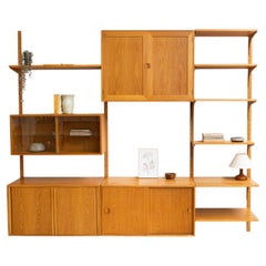 Mobile da parete danese in rovere vintage, design modulare, 243,5 x 212,5 cm