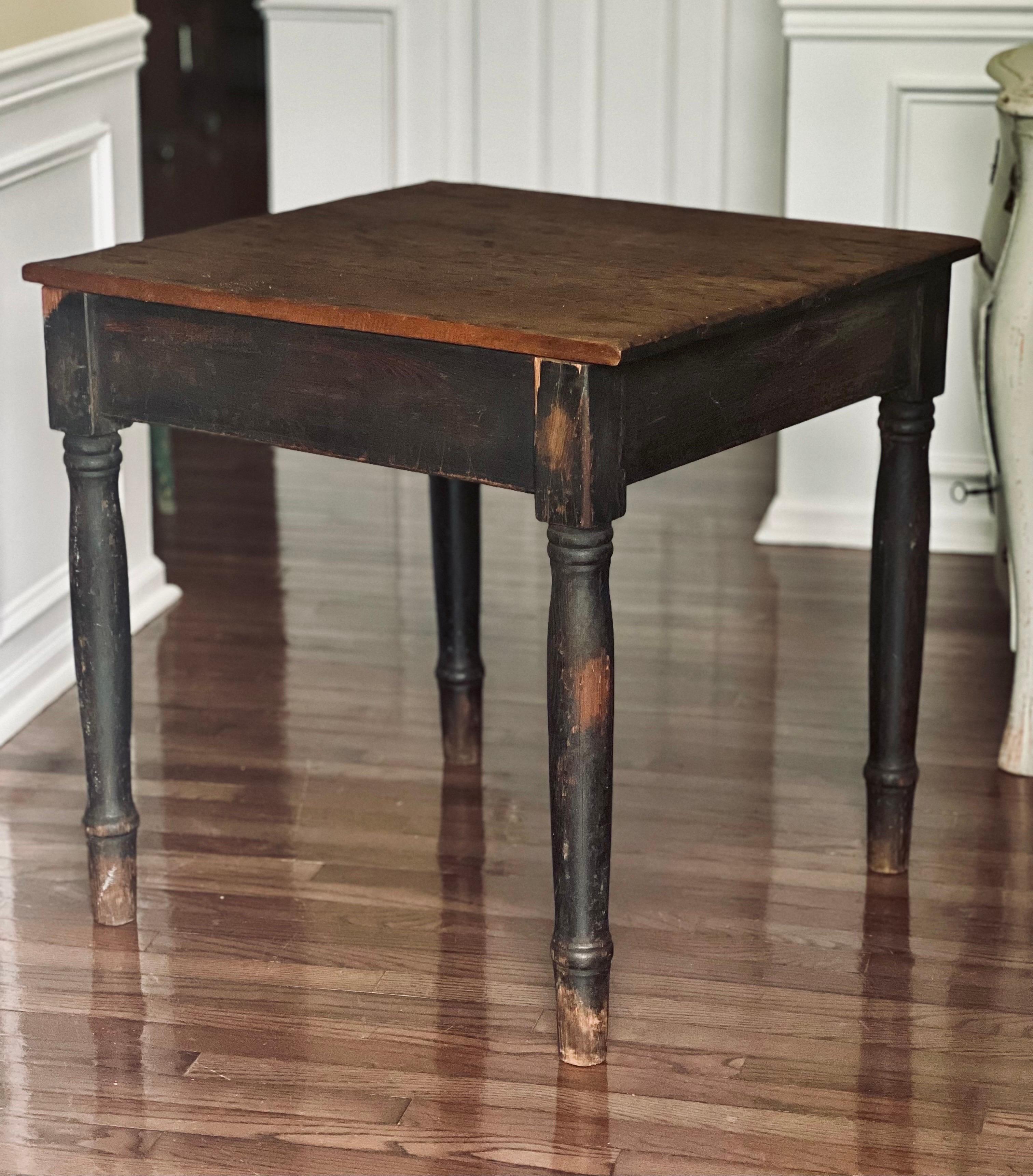 20th Century Antique Rustic Black Painted Farmhouse Harvest Work Table For Sale
