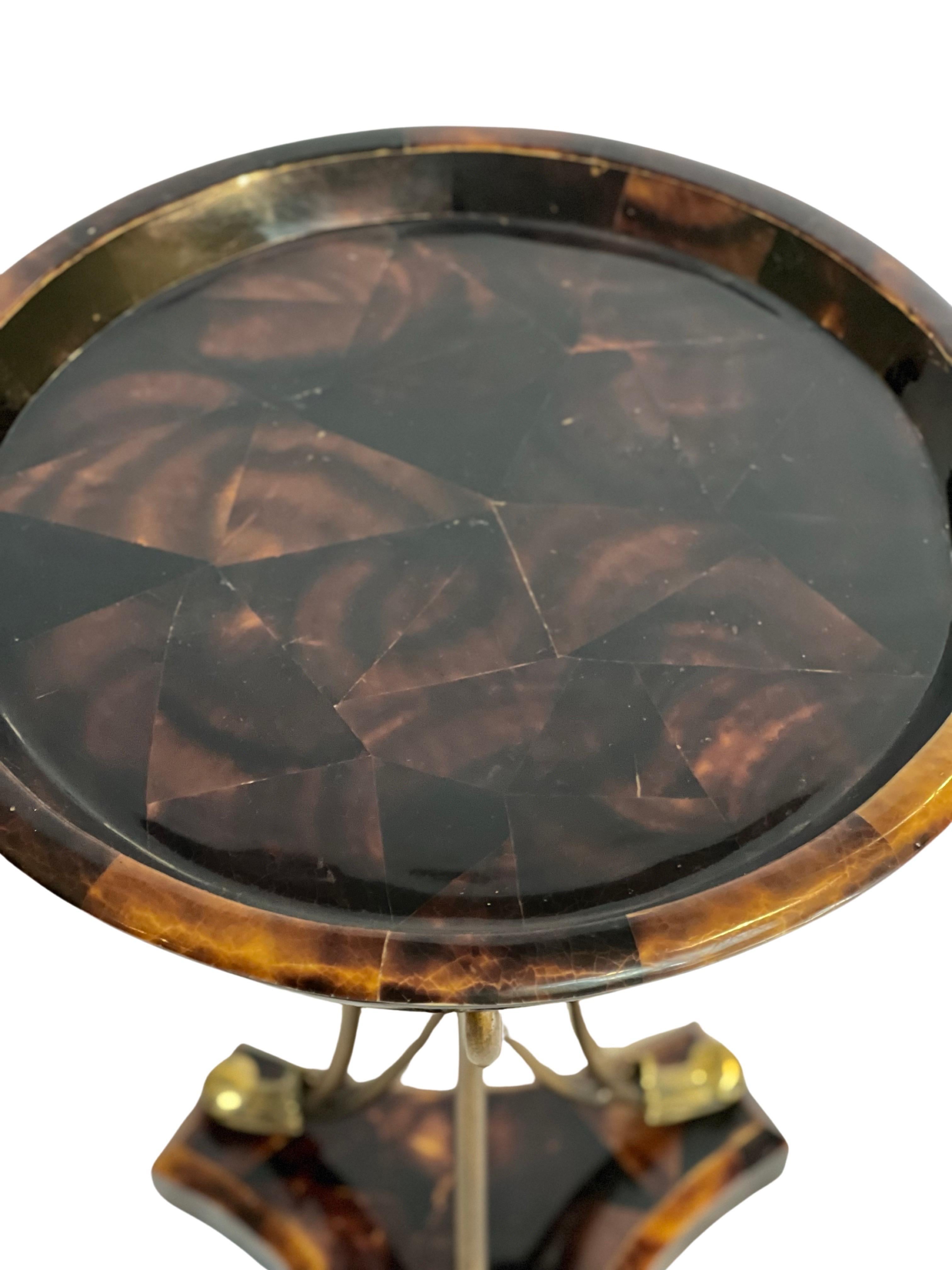 Hollywood Regency 1970's Maitland Smith Marquetry Inlaid Occasional Table with Horn Veneer For Sale