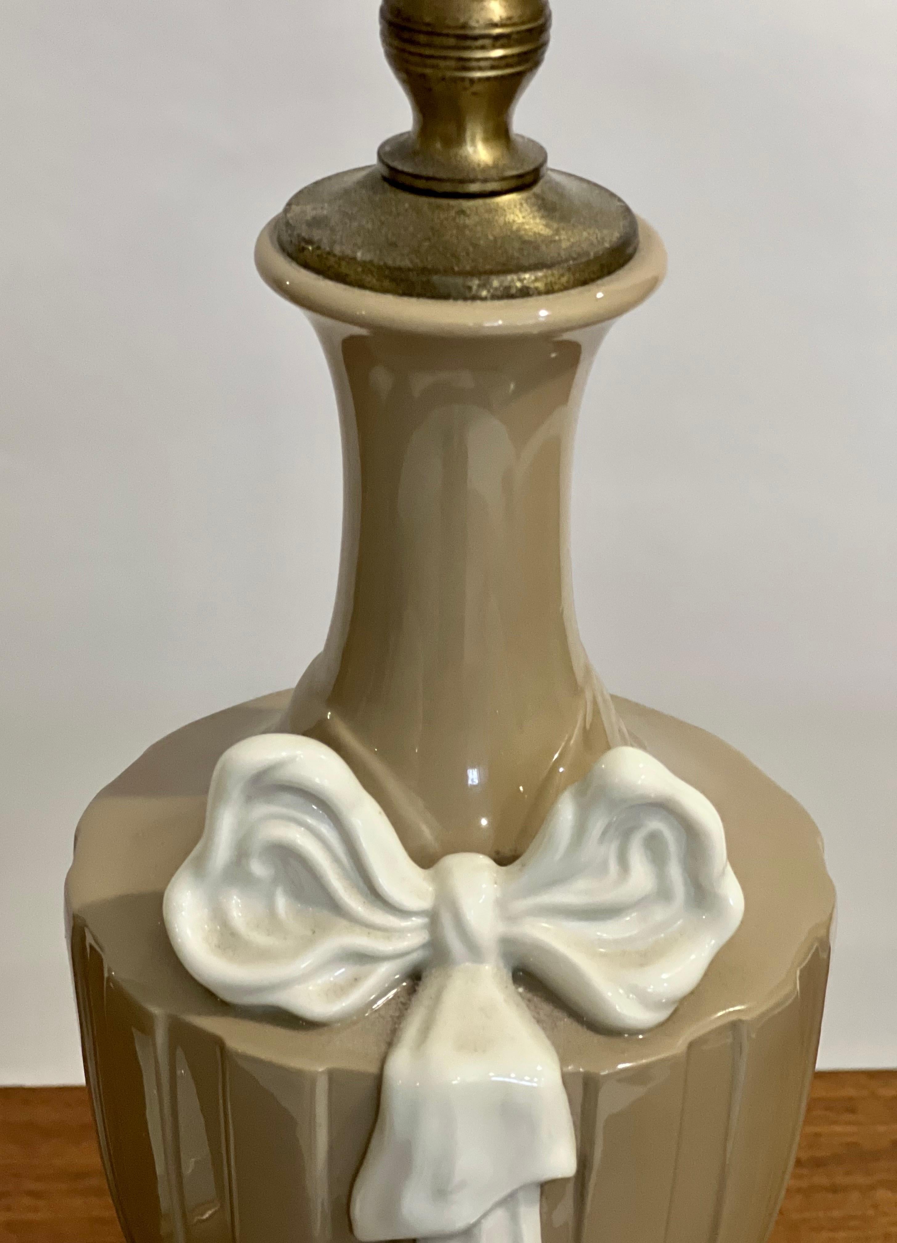 20th Century Lenox Porcelain Lamps in Taupe and White by Dav Art, NY, Pair For Sale 1