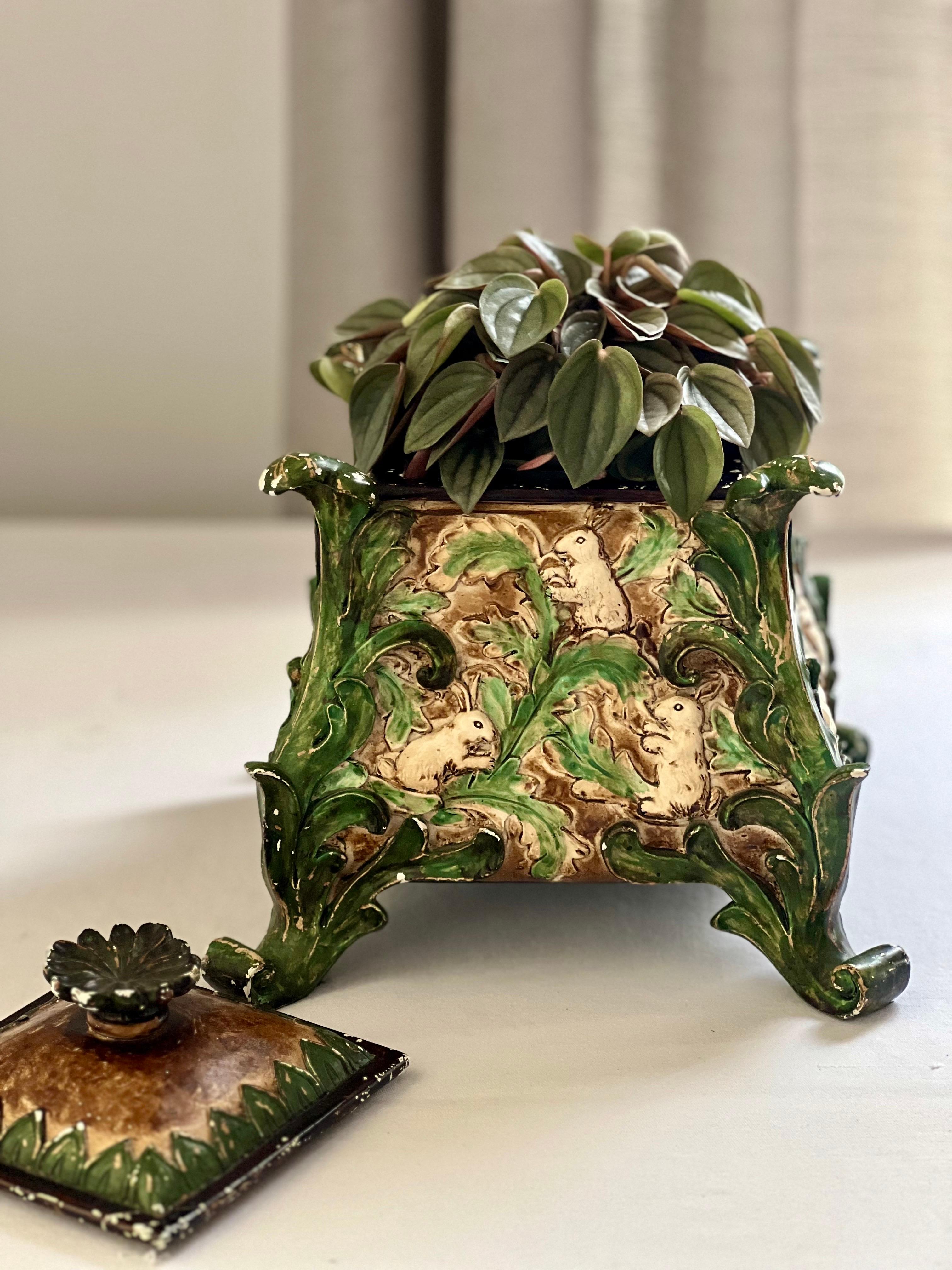Vintage Rococo Style Paint Decorated Resin Table Box or Planter For Sale 11