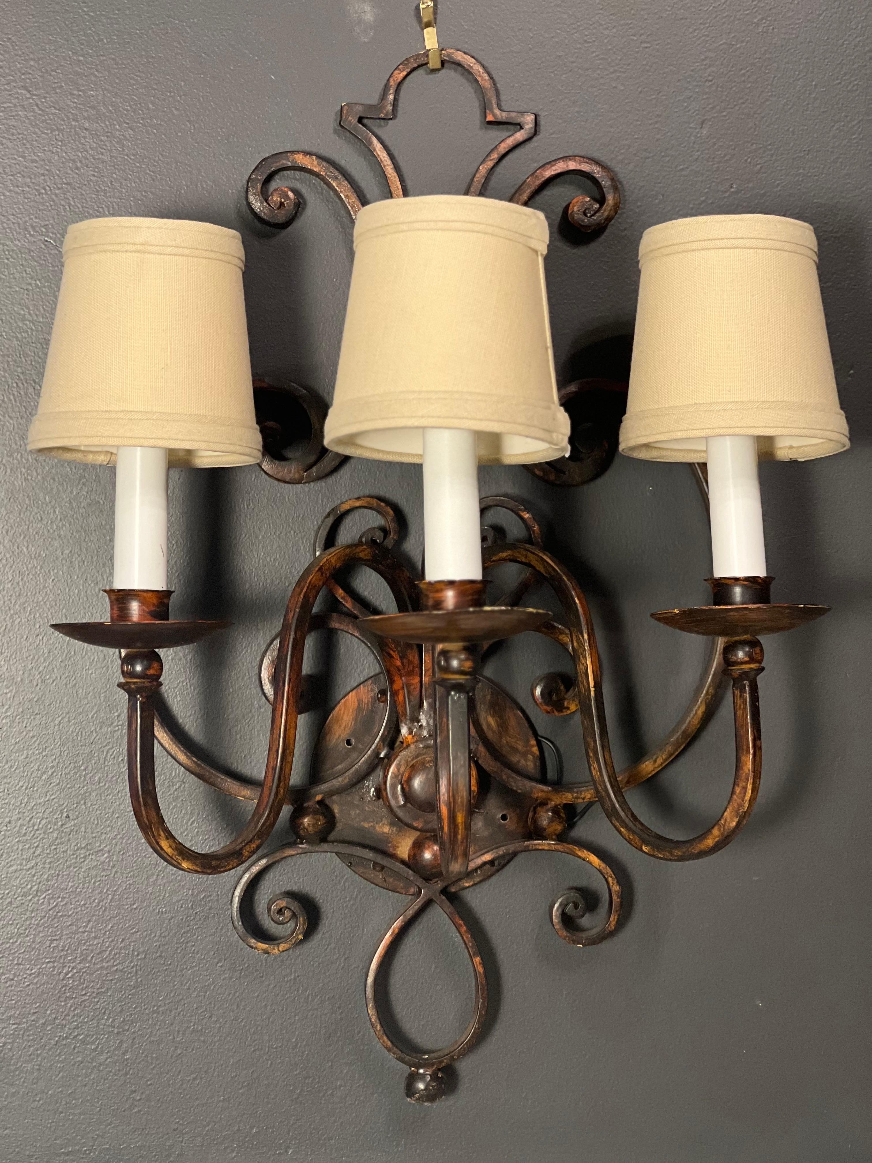 Italian Harp Shaped Iron Sconces in Blackened Rust For Sale 3