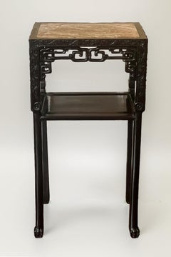 19th Century Chinese Carved Hardwood Two-Tier Marble Top Pedestal Table or Stand
