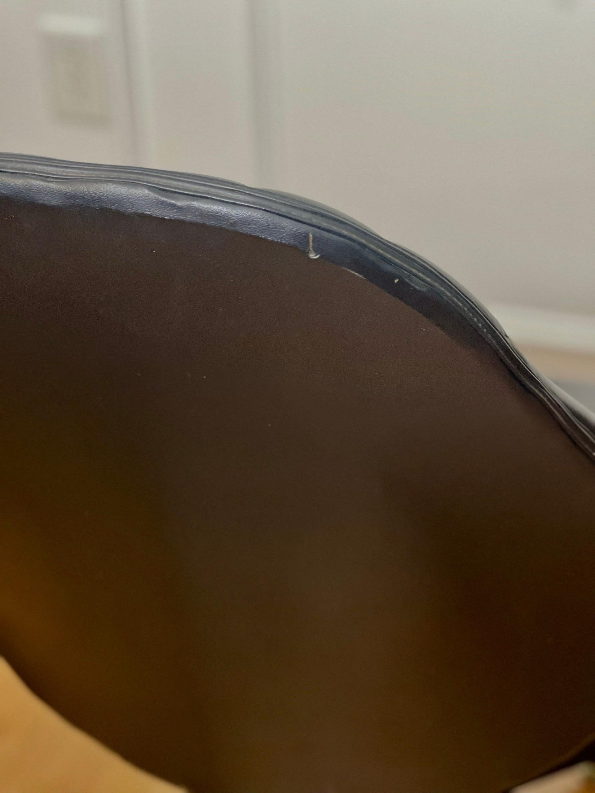 Vintage Modern Black Faux Leather Swivel Bucket Lounge Chair For Sale 2