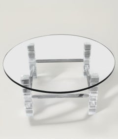 Vintage Mid Century Round Sculptural Lucite and Glass Coffee Table