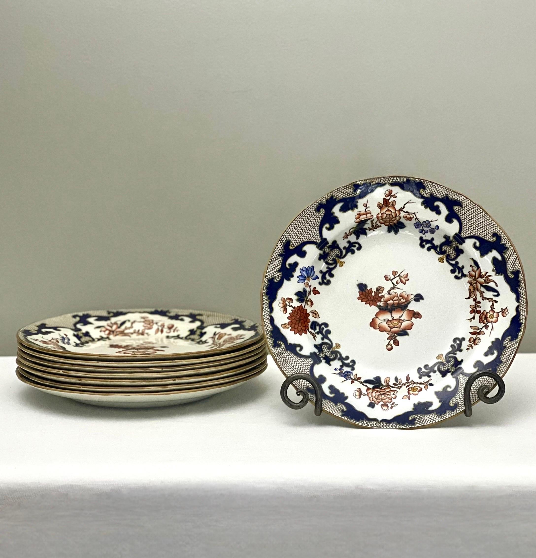 Juego de 8 Platos de Cena Antiguos Estilo Minton Imari en venta 7