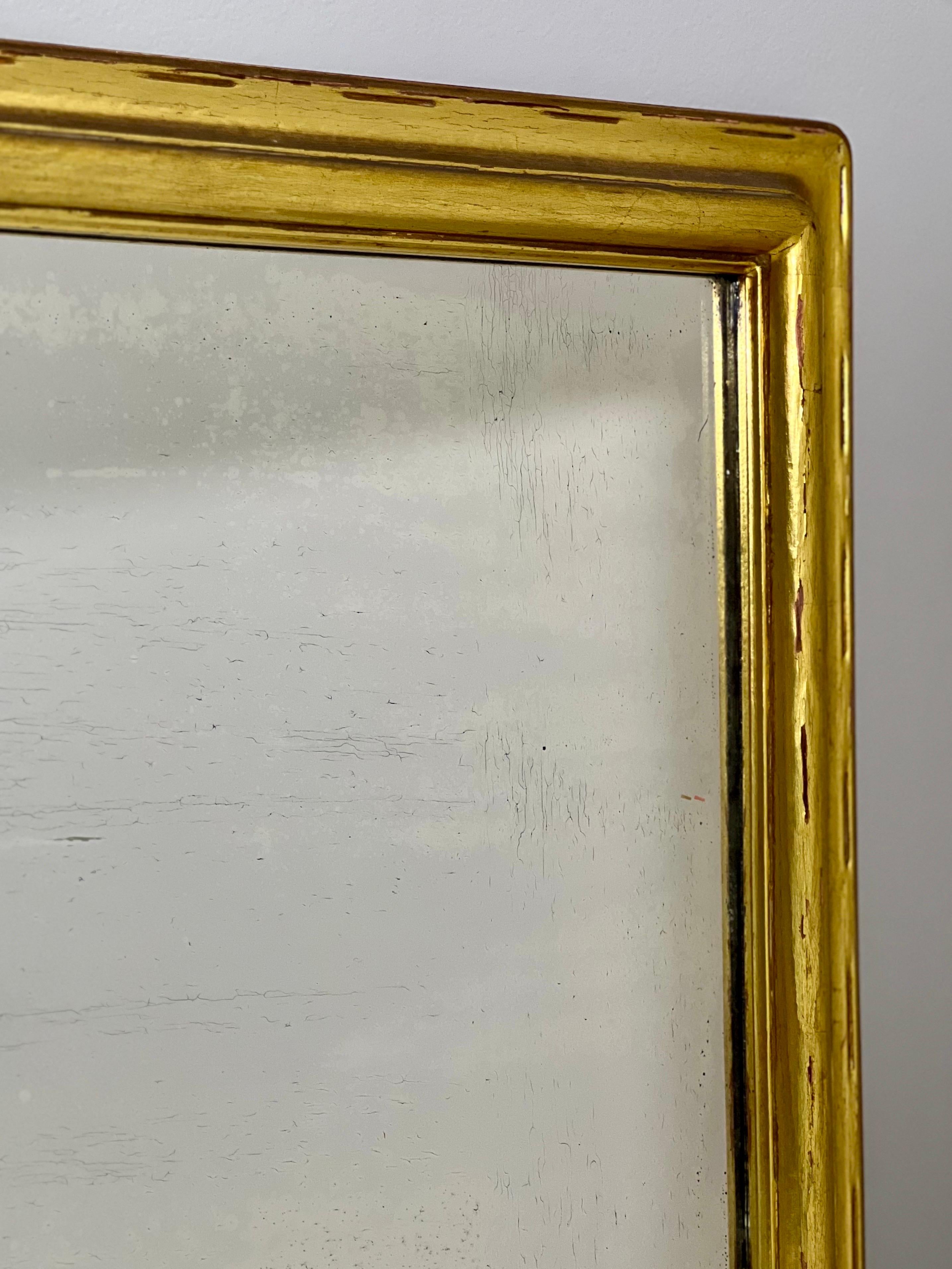1940s Carved Giltwood Rectangular Mantle Mirror For Sale 1