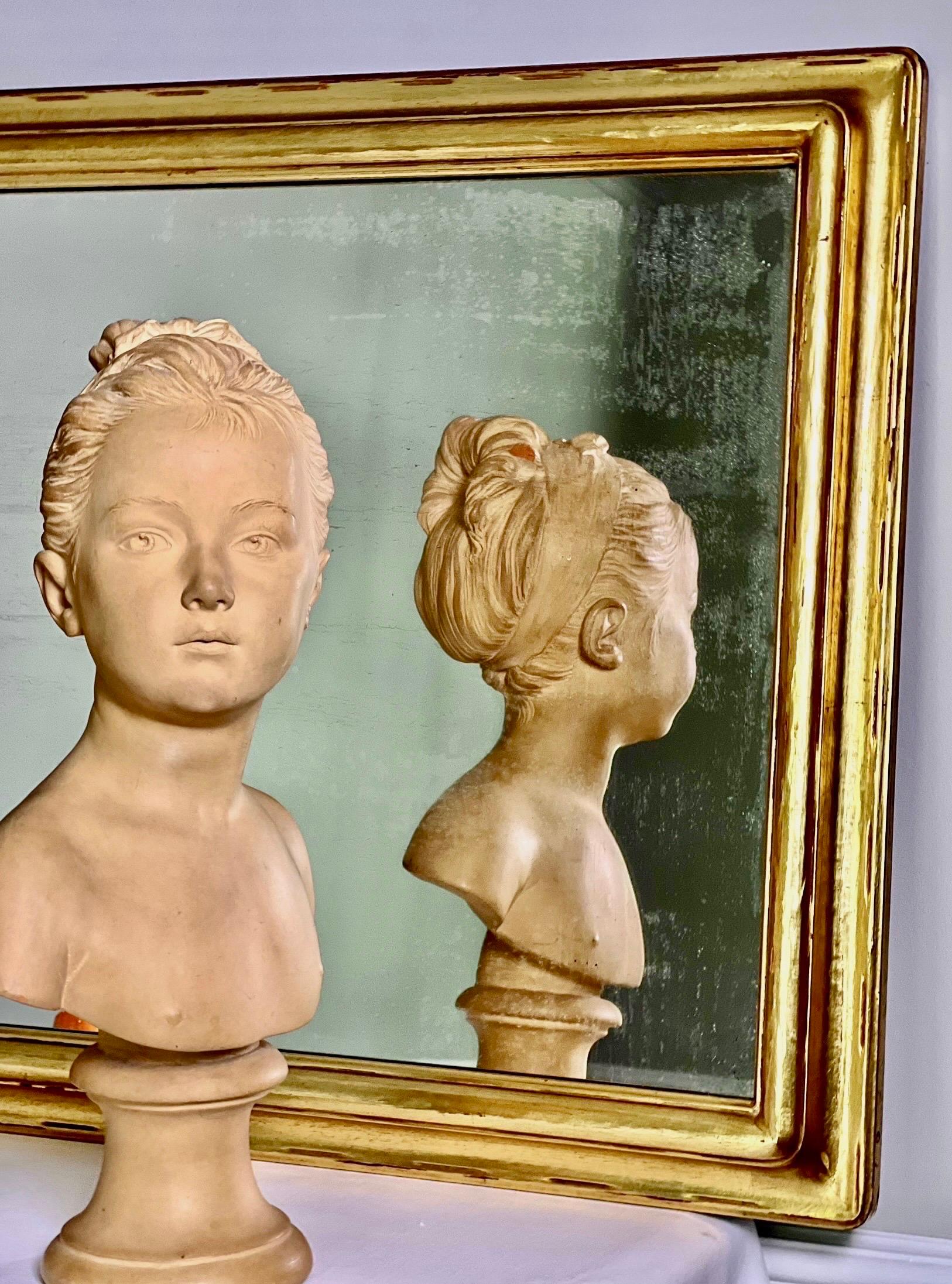 1940s Carved Giltwood Rectangular Mantle Mirror In Good Condition For Sale In Doylestown, PA