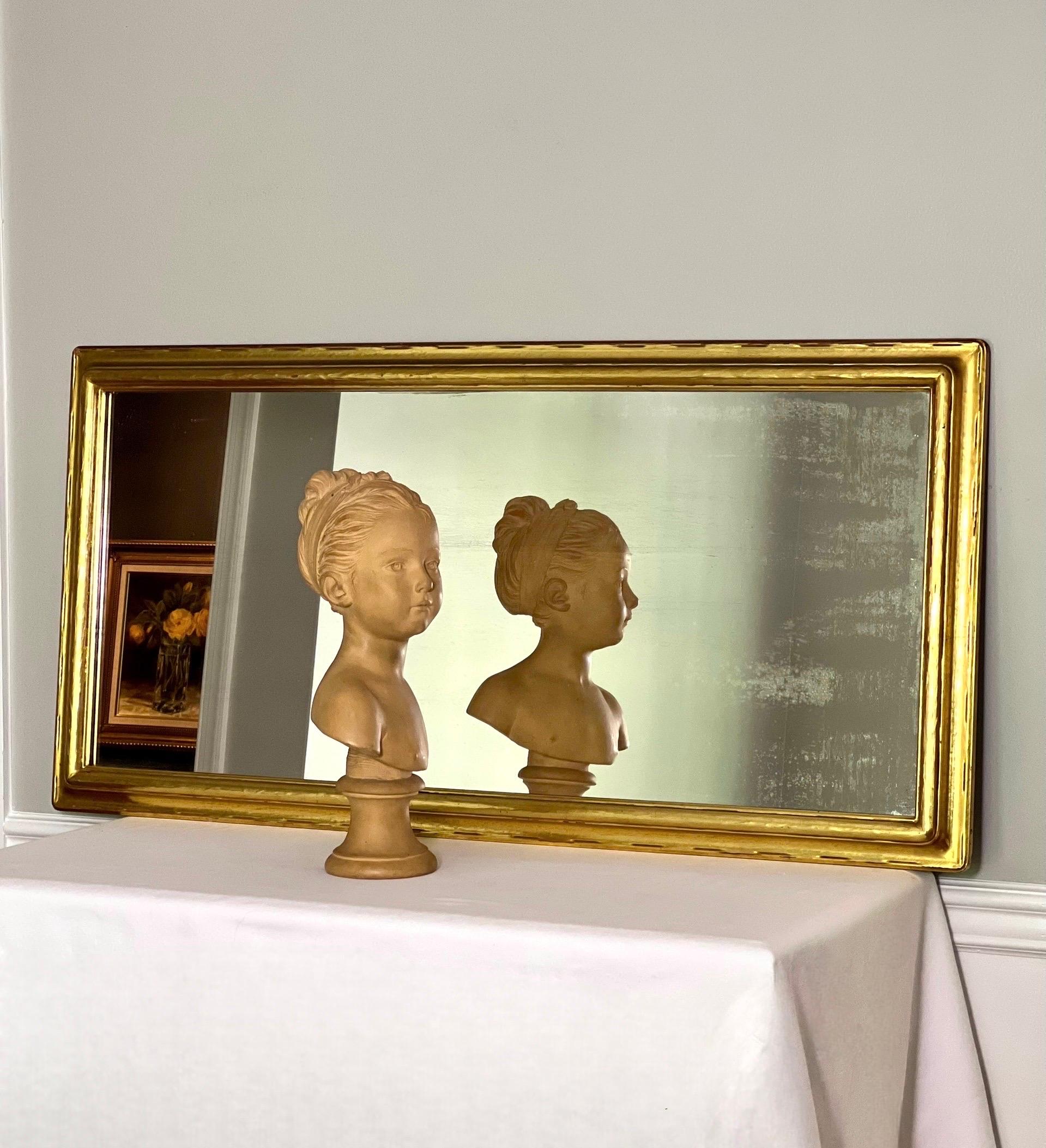 Hollywood Regency 1940s Carved Giltwood Rectangular Mantle Mirror For Sale