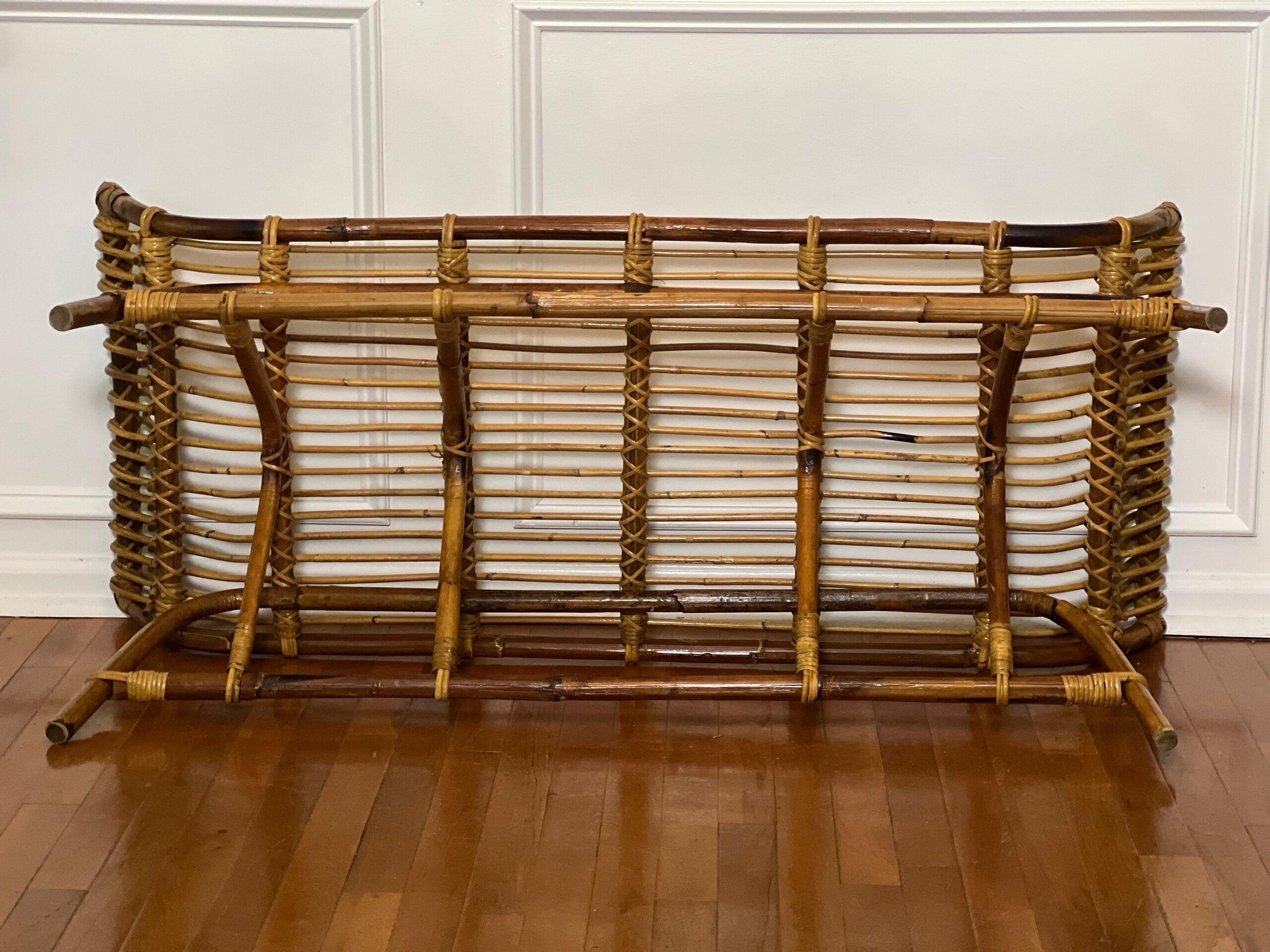 Vintage Midcentury Albini Style Bamboo and Rattan Bench For Sale 10