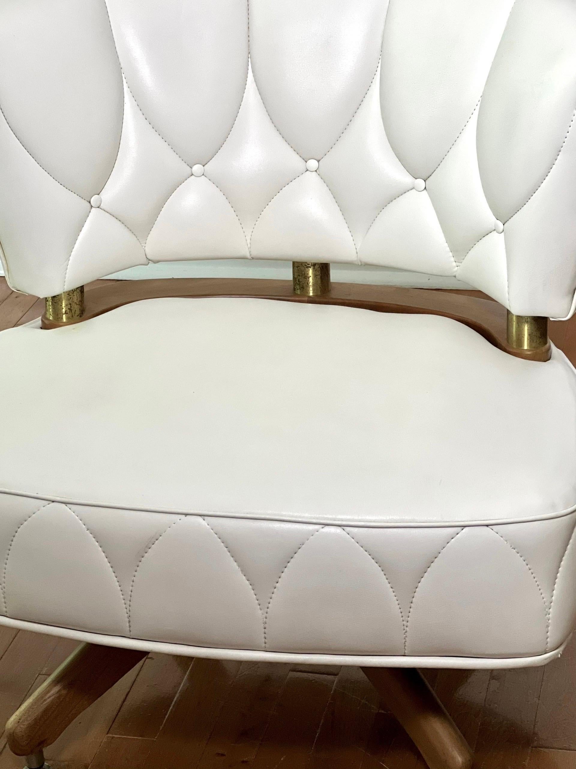 Brass 1960s Kroehler White Swivel Side Chair For Sale