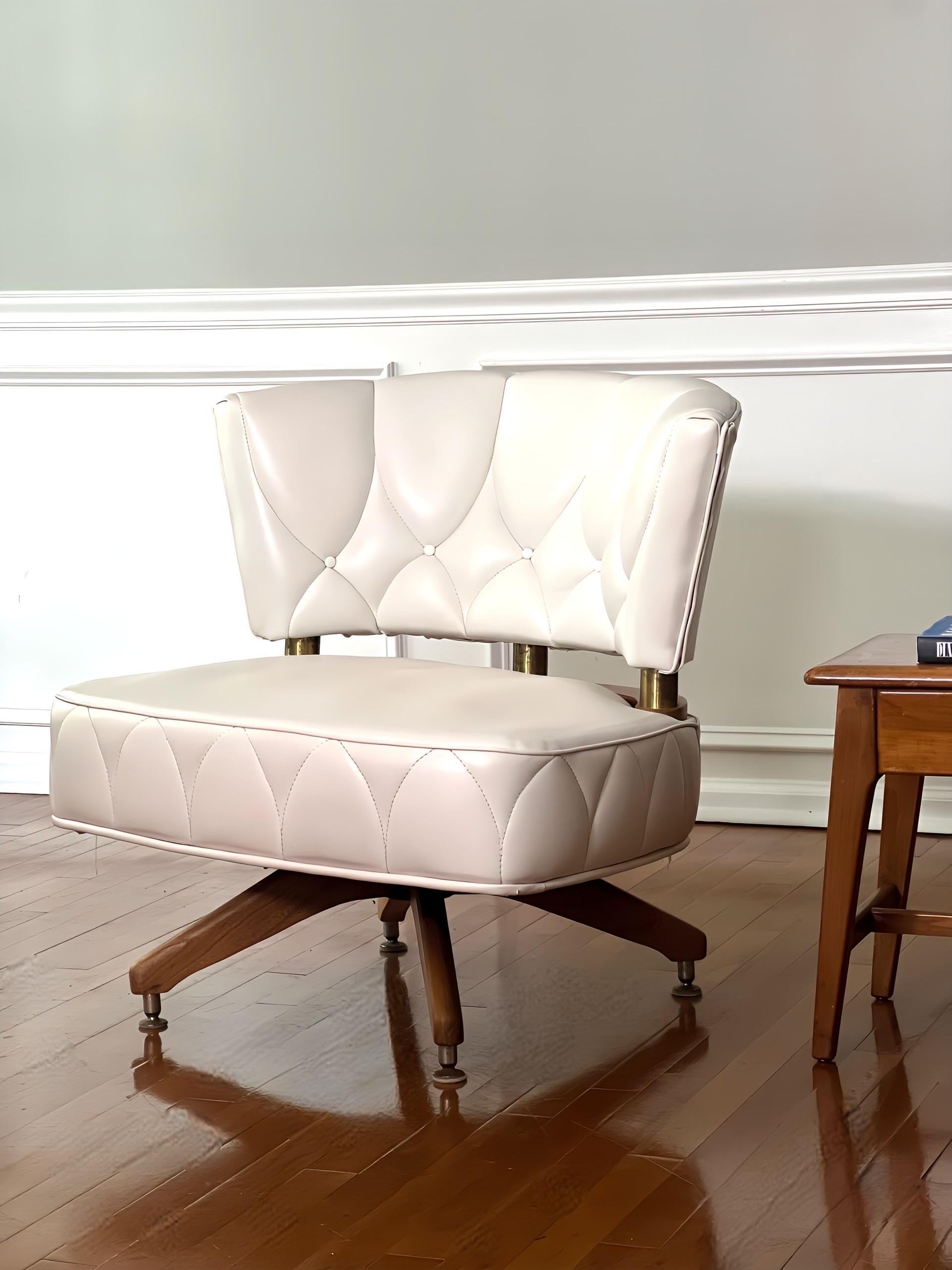 1960s Kroehler White Swivel Side Chair For Sale 3