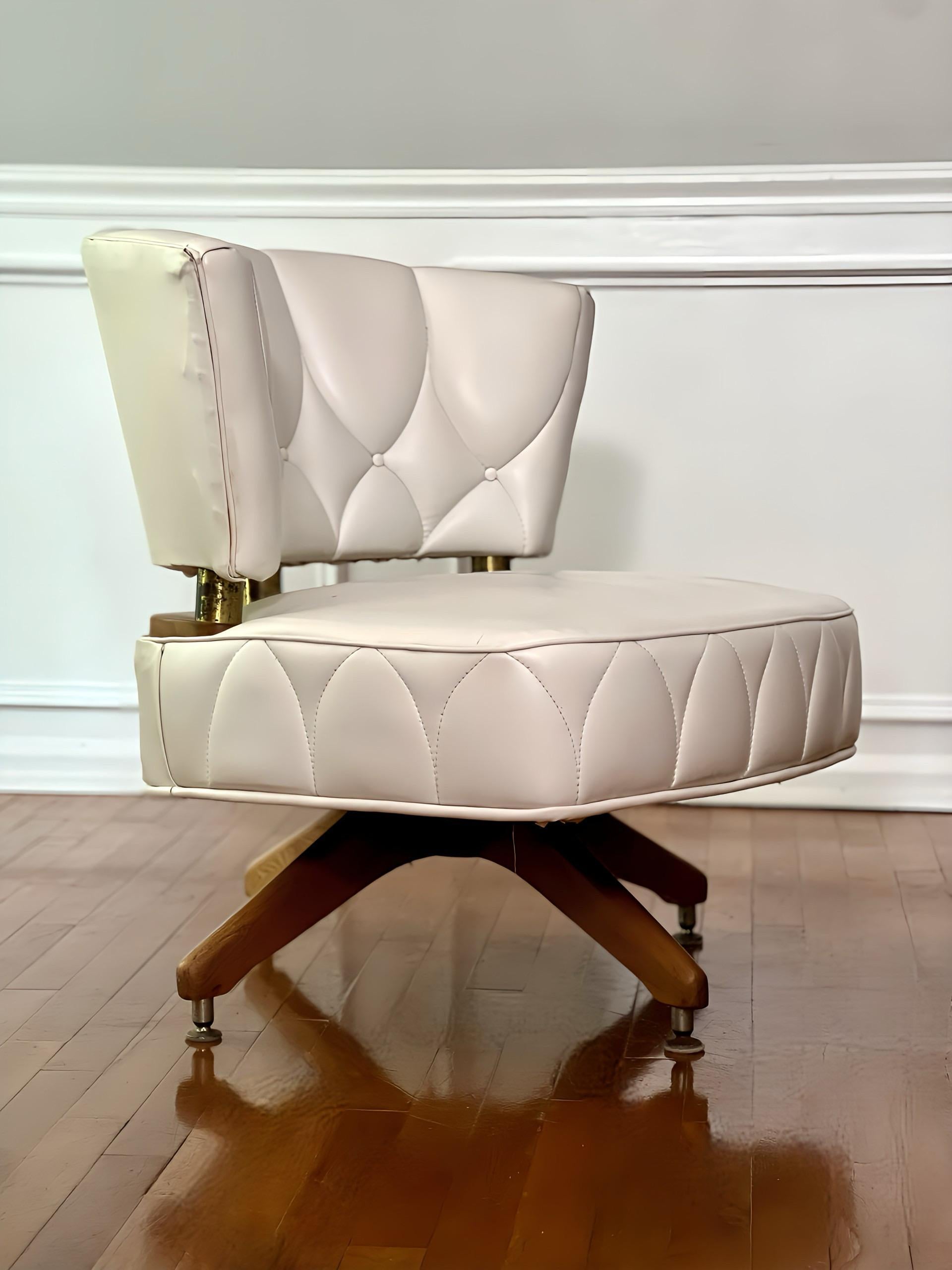 Mid-Century Modern 1960s Kroehler White Swivel Side Chair For Sale