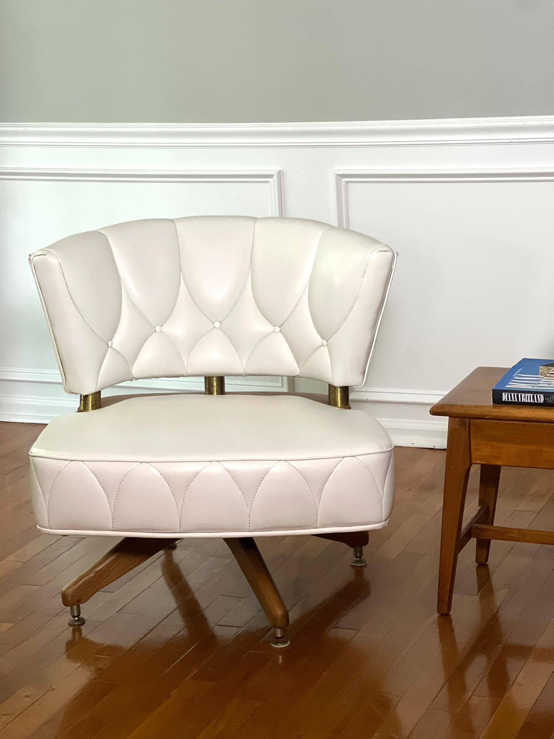 1960s Kroehler White Swivel Side Chair For Sale 4