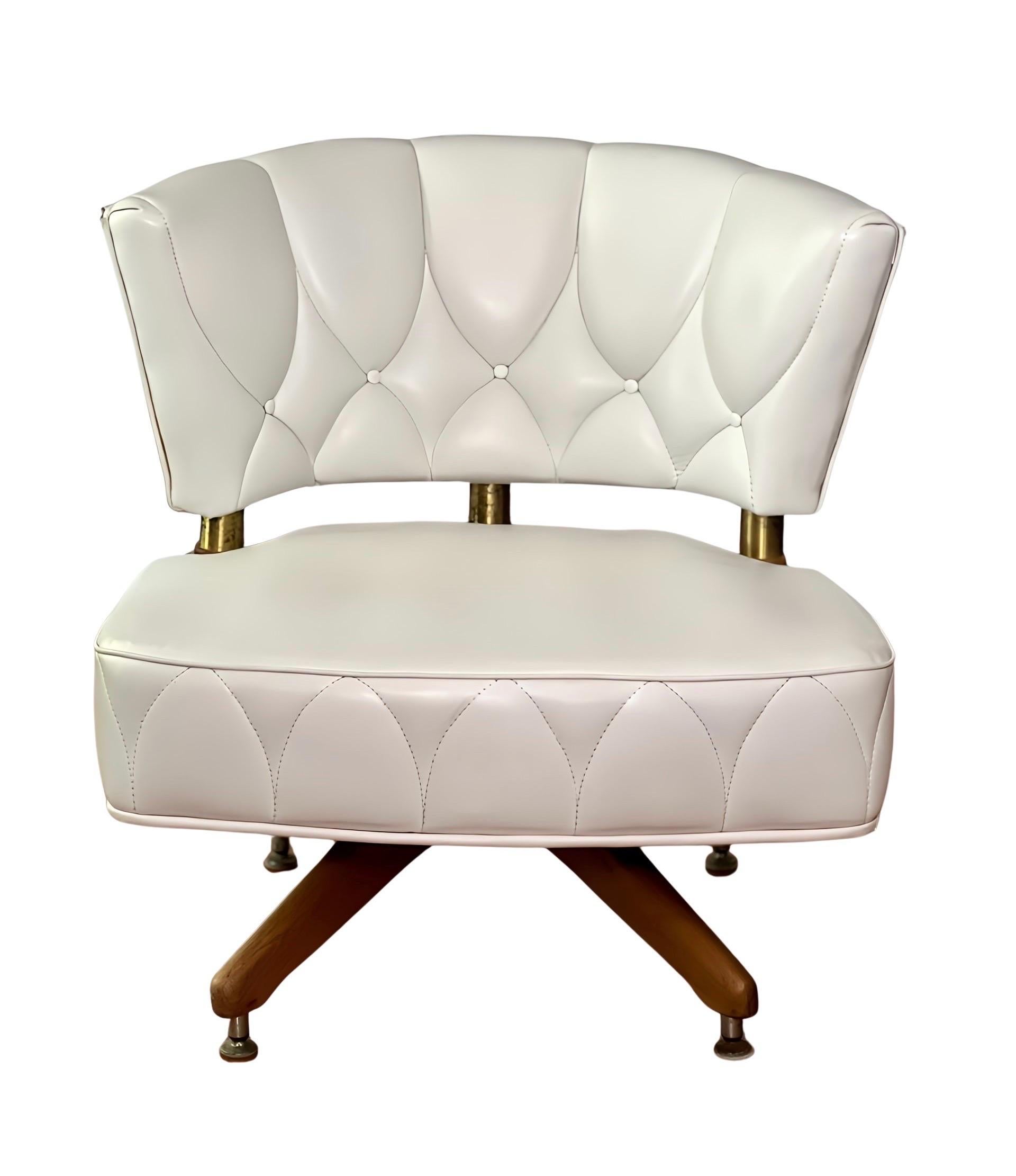 1960s Kroehler White Swivel Side Chair For Sale