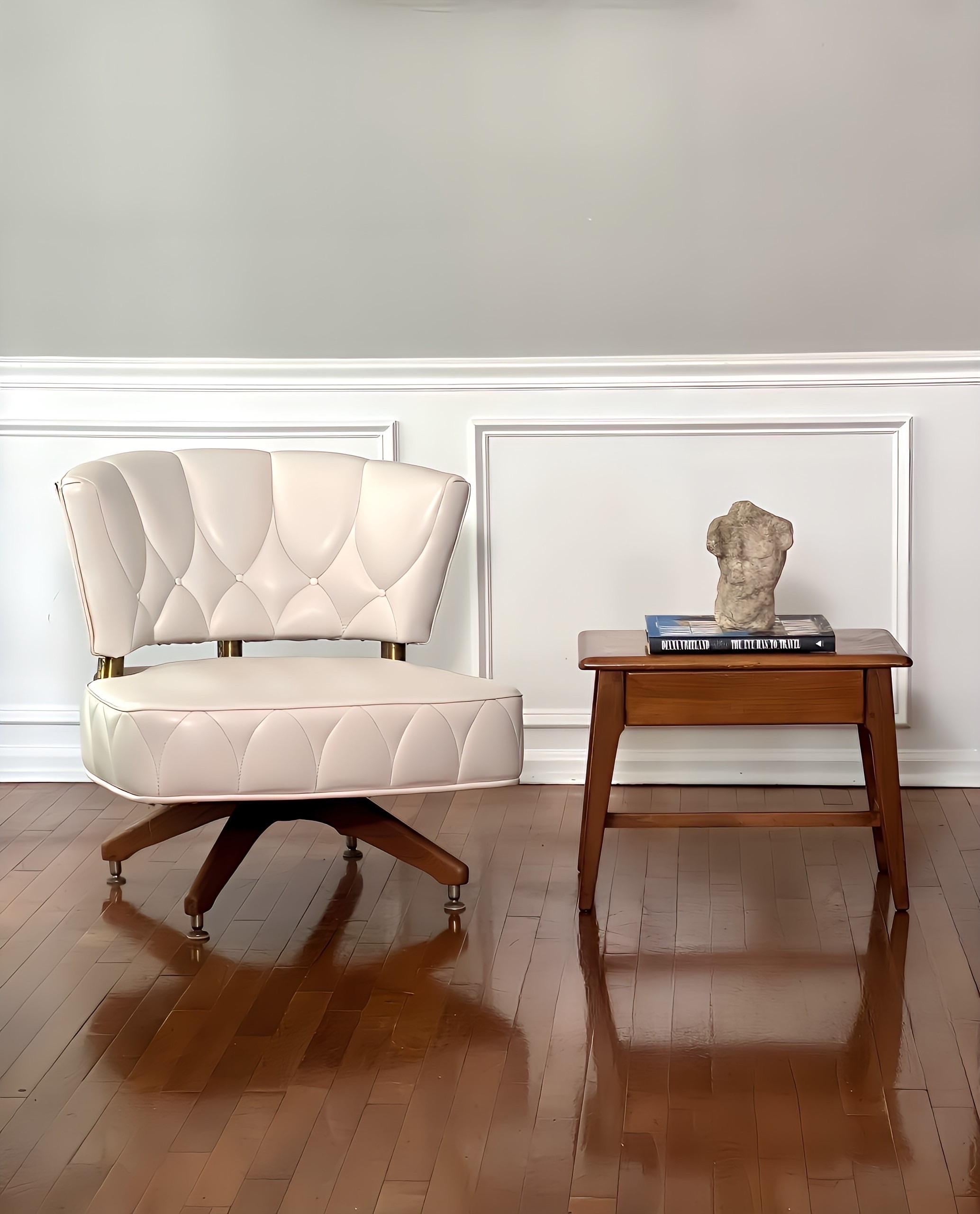 1960s Kroehler White Swivel Side Chair For Sale 2