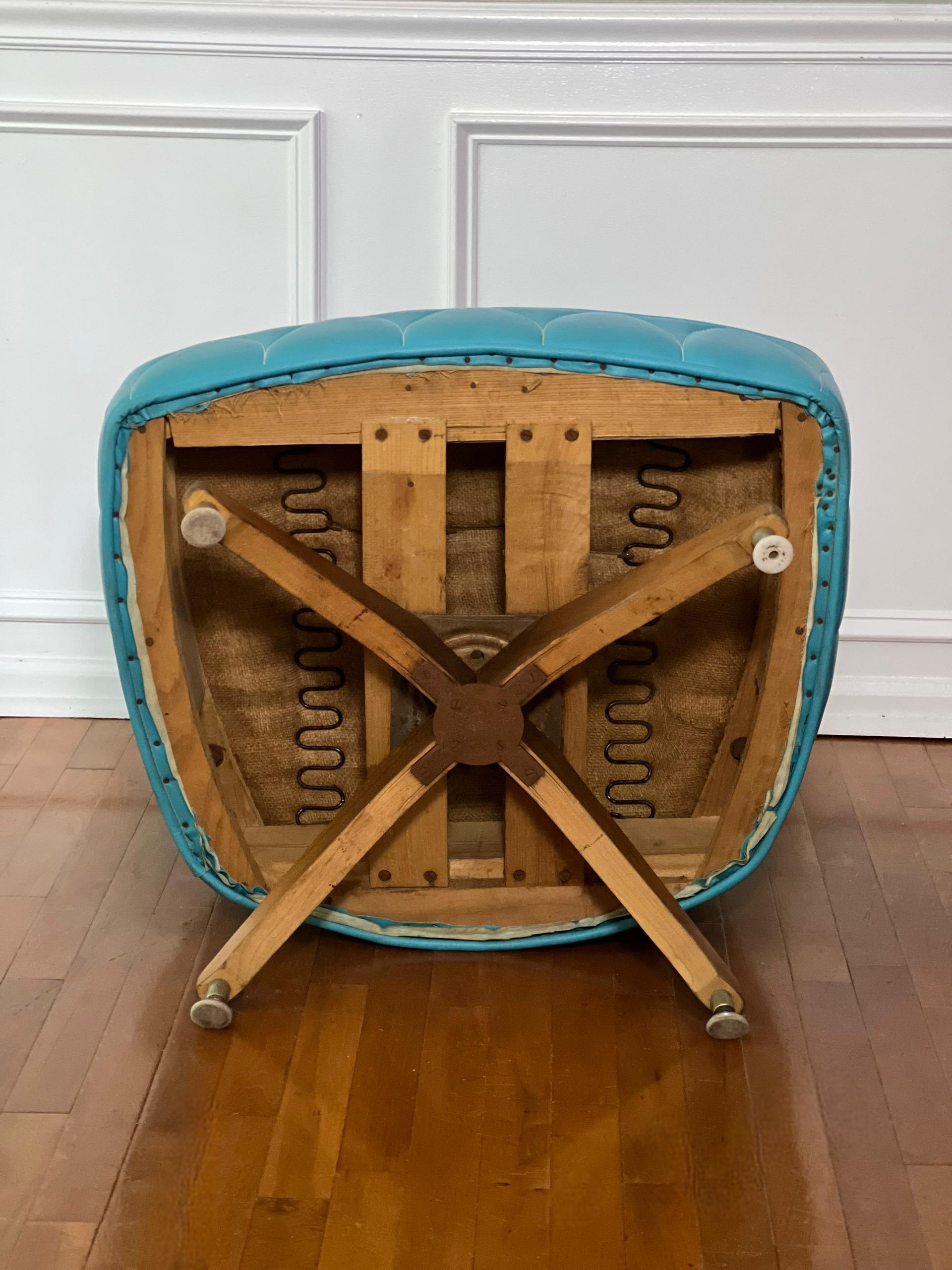 1960s Kroehler Turquoise Swivel Side Chair For Sale 1