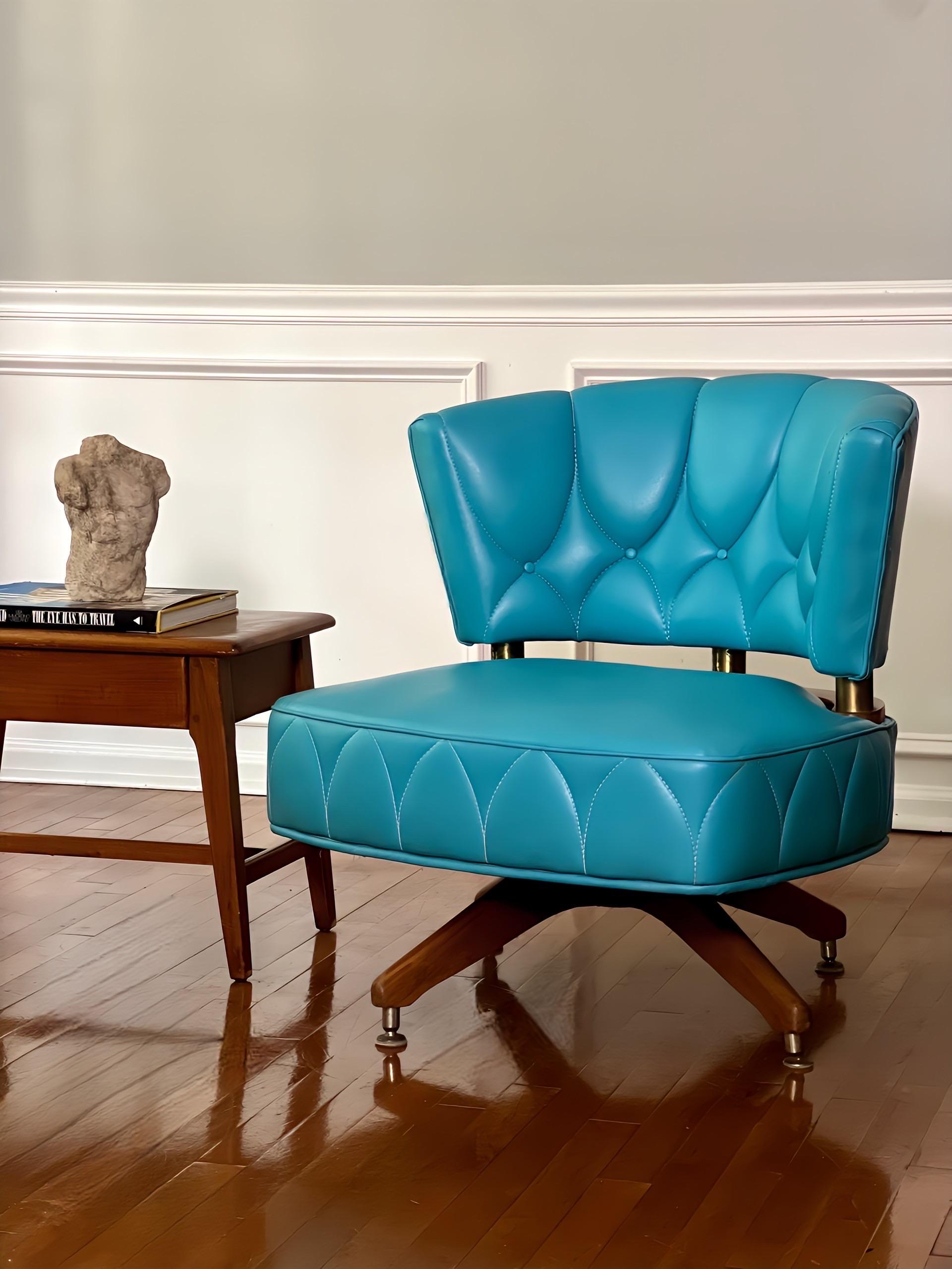 Mid-20th Century 1960s Kroehler Turquoise Swivel Side Chair For Sale