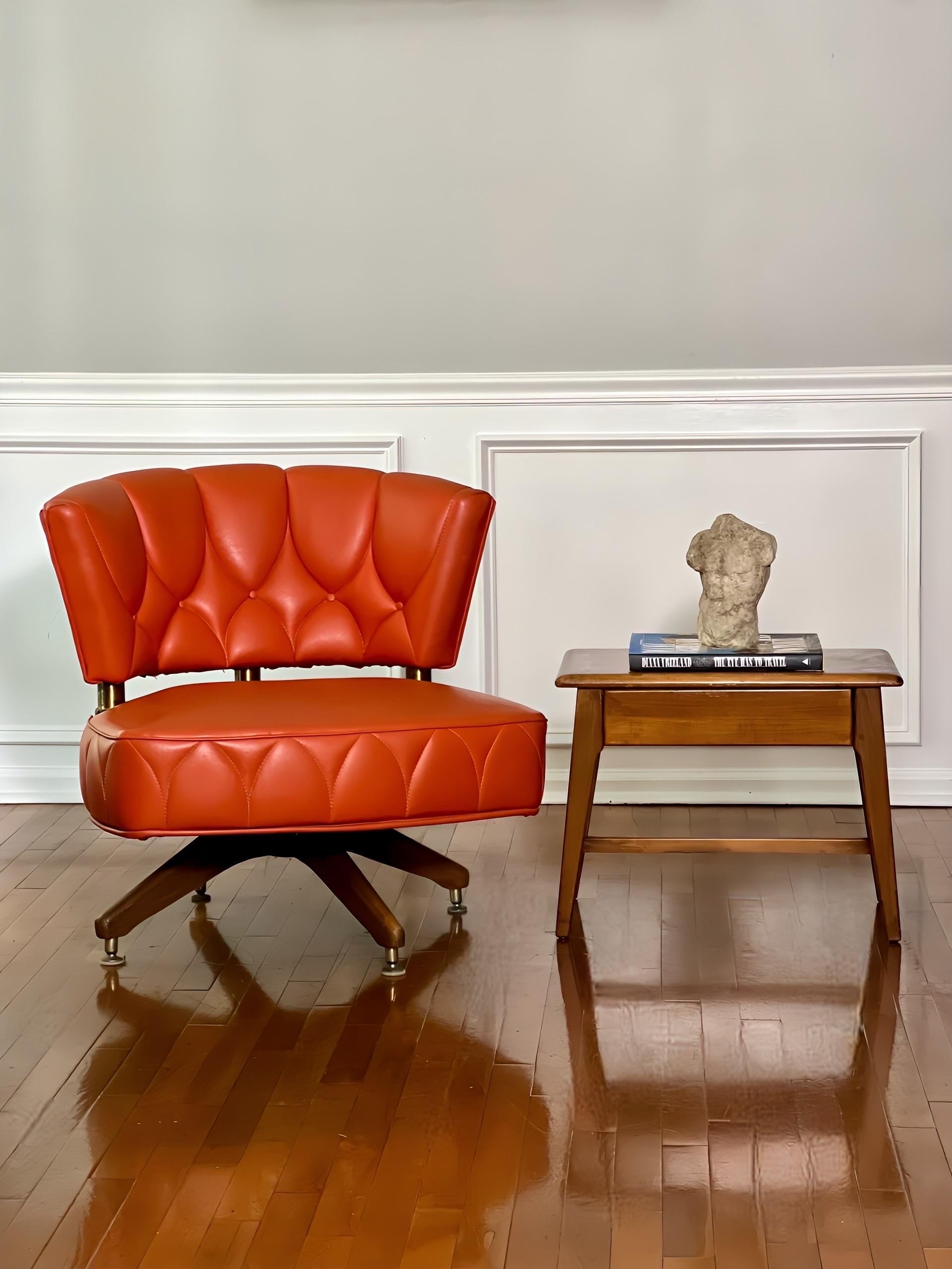 Mid-20th Century 1960s Kroehler Orange Swivel Side Chair For Sale