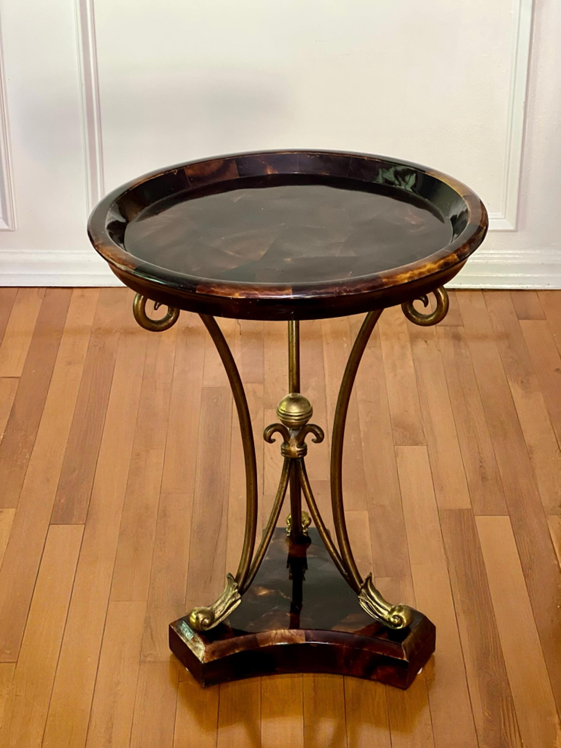 Philippine 1970s Maitland Smith Tessellated Horn Round Side Table For Sale