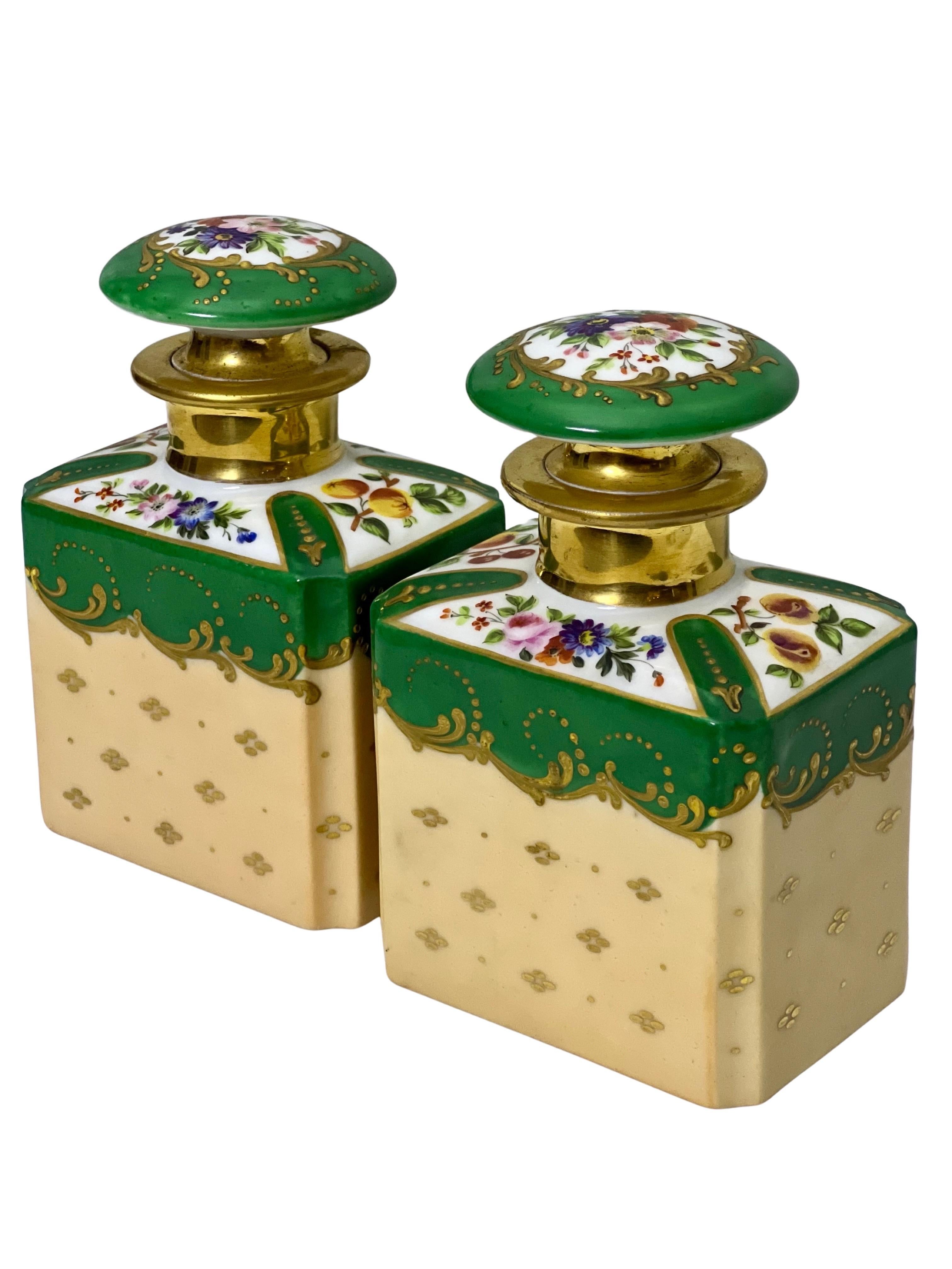 19th Century Pair of Paris Porcelain Stoppered Bottles or Flacons For Sale