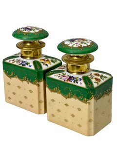 19th Century Pair of Paris Porcelain Stoppered Bottles or Flacons