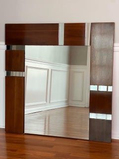 Miroir vintage brutaliste en noyer de style Paul Evans