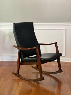 Milo Baughman Style Rocking Chair in Black Faux Leather, 1960s