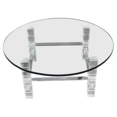 Vintage Mid Century Round Sculptural Lucite and Glass Coffee Table