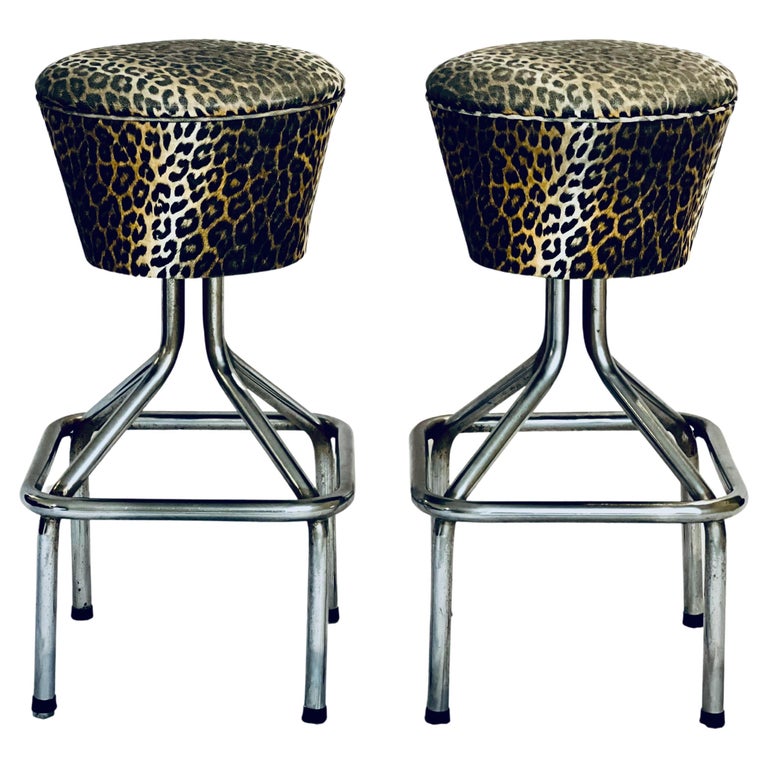 Mid Century Chrome Faux Leopard Swivel Bar Stools, a Pair For Sale at  1stDibs | leopard bar stools, animal print bar stools, animal print swivel bar  stools