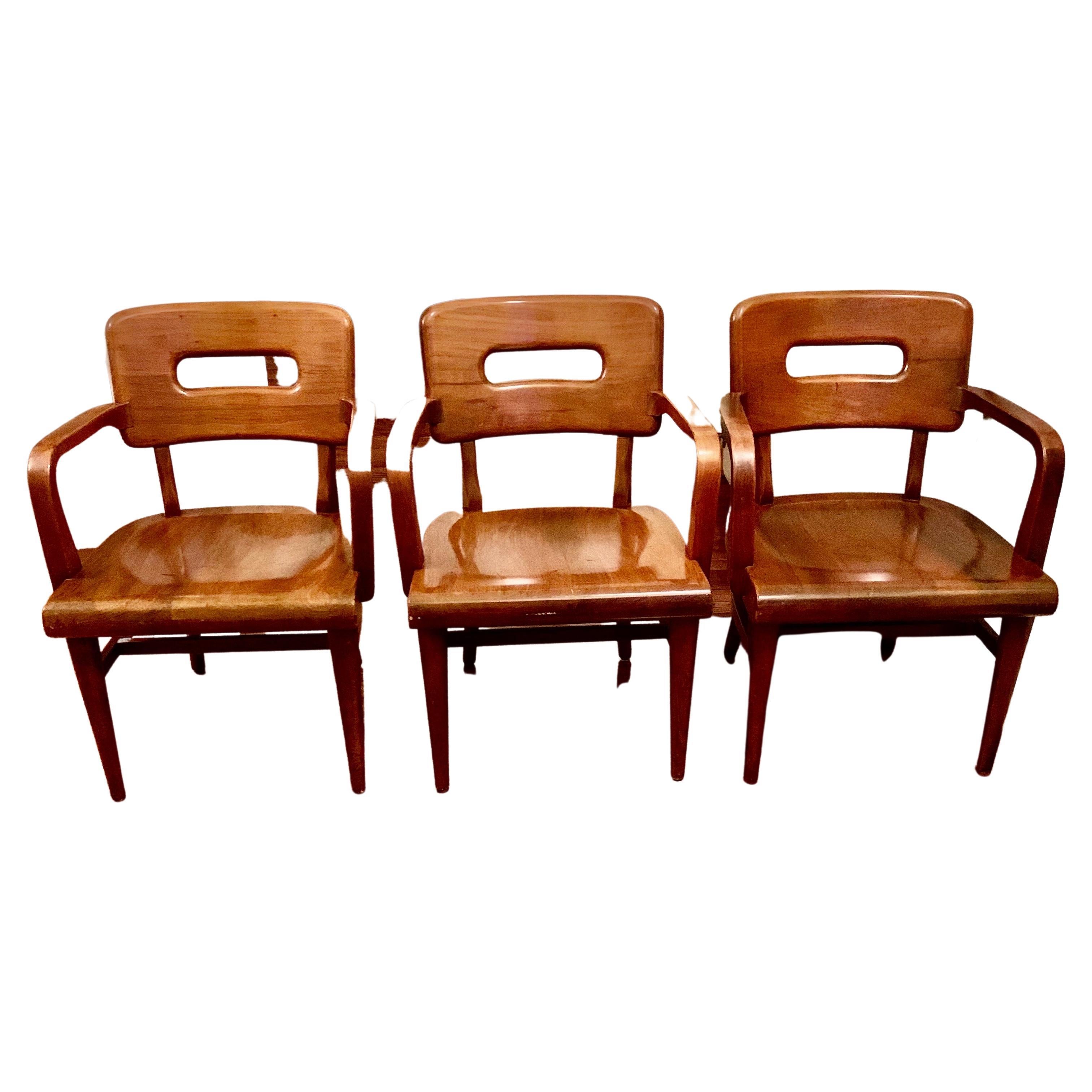 Vintage Mid-Century Walnut Gunlocke Chairs, Set of 3