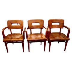 Retro Mid-Century Walnut Gunlocke Chairs, Set of 3
